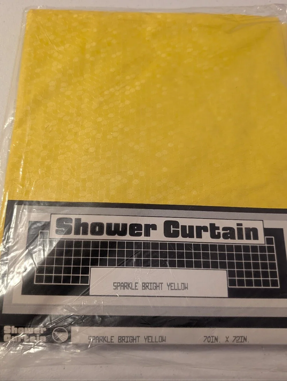 Vintage NOS Hygiene Industries Sparkle Bright Yellow Shower Curtain 70x72 Vinyl